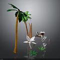 Tropical Decorative Scene With Tall Palm Trees Green Leaves And Orange Trunks