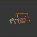 Wooden Swing Chair With Small Table And Flower Pots For Outdoor Relaxation