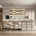 Modern Restaurant Kitchen With Open Layout Island Counter Cabinets And Dining Table 3d model