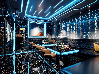 Stylish KTV Room With Neon Lights And Modern Decor 3d model