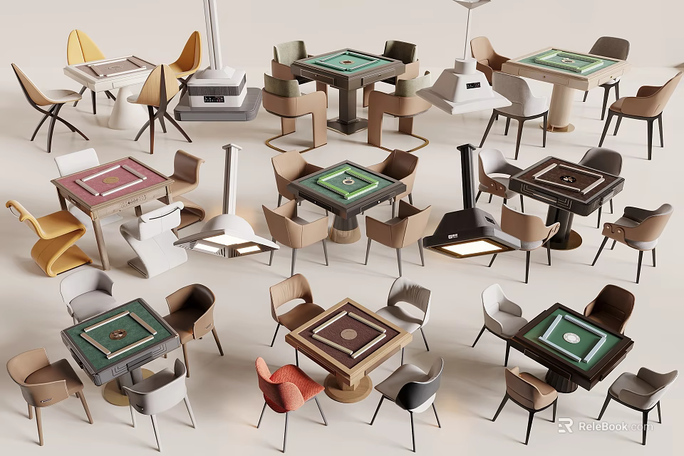 Various Entertainment Table Designs With Different Colored Tops And Matching Chairs 3d model 
