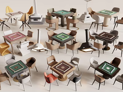 Various Entertainment Table Designs With Different Colored Tops And Matching Chairs 3d model