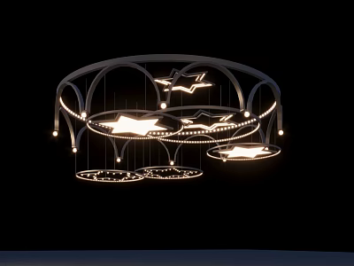Modern Luxury Decorative Light Chandelier with Star Shaped Design and Illuminated Circular Rings 3d model