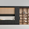 Modern Black And Wooden Kitchen Wall Cabinets With Storage And Open Shelves