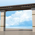 Elegant Entrance Gate With Brown Roof Golden Decorations And Beige Pillars
