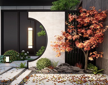 New Chinese Style Courtyard Landscape Wall Moon Cave Gate Grille Landscape Wall Landscape Background Wall 3d model