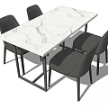 Modern Dining Table Set With White Marble Tabletop And Black Chairs 3d model