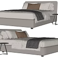 Modern Upholstered Double Bed With White Sheets Brown Gray Pillows And Side Table 3d model
