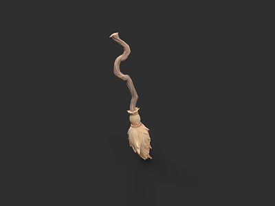 Wooden Broom with Curved Handle and Natural Bristles Design for Home Cleaning 3d model