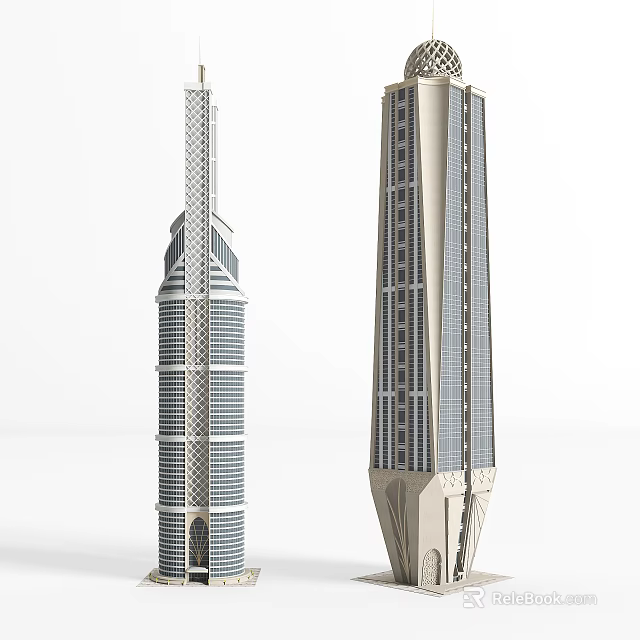 Modern High Rise Office Buildings With Glass Facade And Architectural Design Elements 3d model 