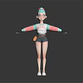 Cartoon Girl With Turquoise Hair White BABY Top Pink Blue Sleeves Black Shorts White Sneakers
