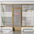 Wooden Frame Swing Door With Geometric Glass For Architectural Design Studio