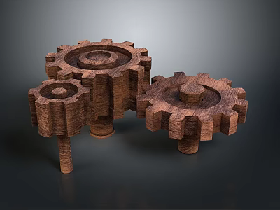Wooden Gear Hardware Tools with Intricate Structure and Mechanical Design 3d model
