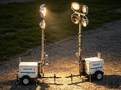 Police Utility Vehicle With Mobile Lighting Units And Bright Lamps For Outdoor Use 3d model
