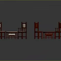 Modern Red Wooden Furniture Set With Chairs Tables And Upholstered Stools For Home
