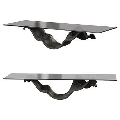 Modern Sofa Coffee Table Set With Glass Top And Wave Shaped Metal Base 3d model