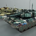 Three Army Tanks with Different Camouflage Patterns in Military Vehicle
