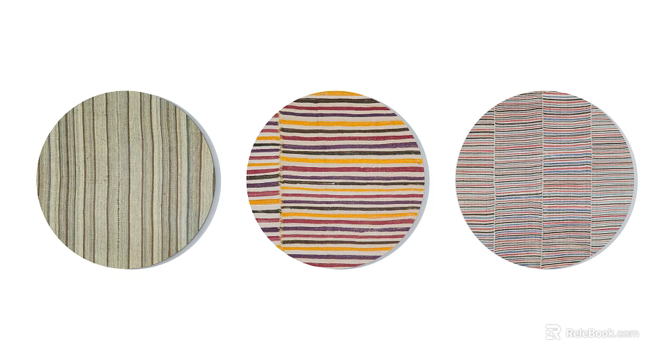 Round Rugs With Colorful Striped Patterns Three Different Designs for Home Decor 3d model