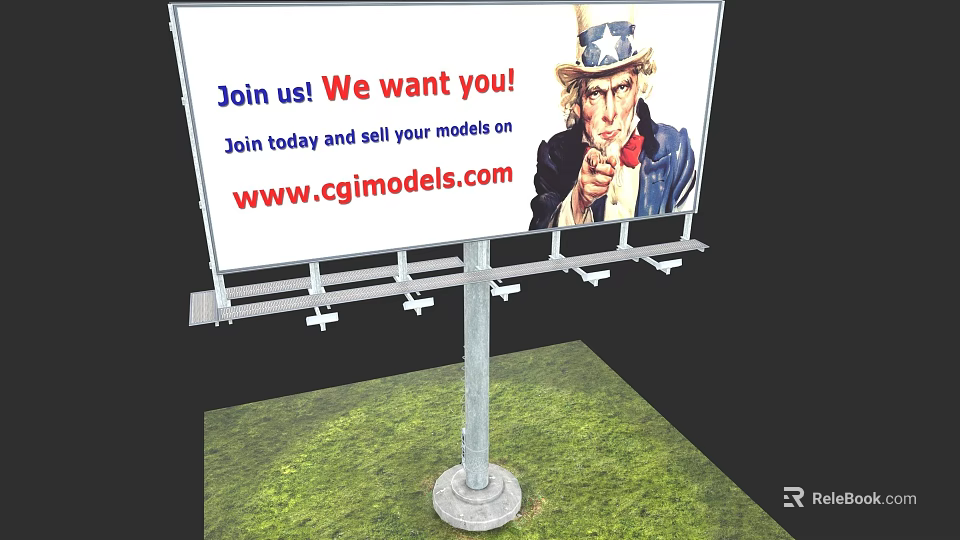 Billboard With Cartoon Character Promoting Join Us To Sell Models On Wwwcgimodelscom 3d model 
