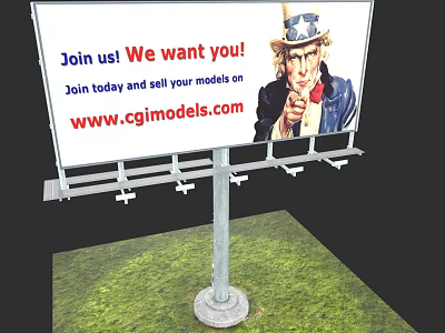 Billboard With Cartoon Character Promoting Join Us To Sell Models On Wwwcgimodelscom 3d model