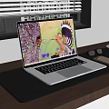 Laptop With Colorful Screen Display On Wooden Desk With Coffee Cup Mouse And Phone