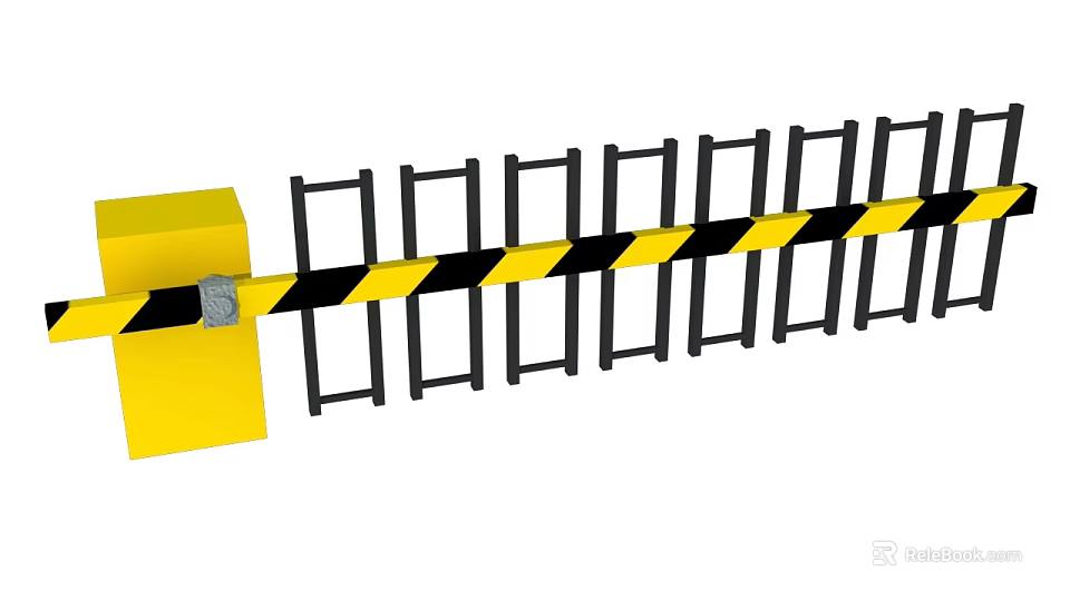 Public Facility Parking Barrier With Yellow Control Box And Black Yellow Striped Bars 3d model 