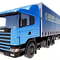 Blue Scania Curtain Side Cargo Truck With Global Trans Logo Design