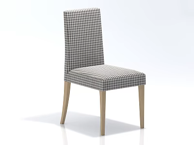Elegant High Back Accent Chair With Checkered Upholstery And Wooden Legs 3d model