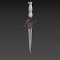Decorative Medieval Sword With Silver Engraved Blade Feathered Hilt Guard And White Wrapped Handle