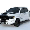 White Pickup Truck With Black Racing Stripes Black Alloy Wheels And Aggressive Front Grille Design