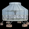 Industrial Cooling Tower With White Exterior Metal Frame And Concrete Base