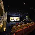 Family Friendly Cinema Interior With Colorful Inflatable Seats Slide Ball Pit And Mushroom Decorations