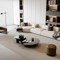 Modern Luxury Cream Sectional Sofa And Round Glass Coffee Table Set For Elegant Living Room