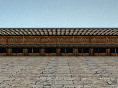 Ancient Chinese Architecture Featuring Traditional Roof Wooden Structure and Stone Paved Courtyard 3d model