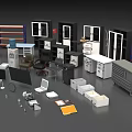 Modern Office Desk With Ergonomic Chair Filing Cabinet Computer And Bookshelf