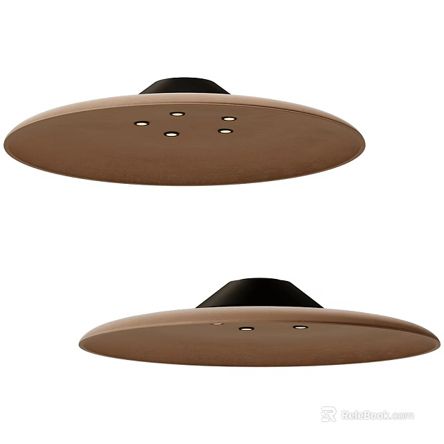 Two Modern Round Ceiling Lights with Beige Shade and Black Top Featuring Small Holes 3d model 