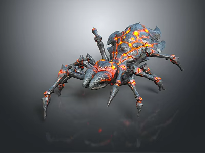 Lava Themed Spiky Armored Spider Game Movie Character with Fiery Features 3d model