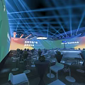 Large Modern Conference Venue With Bright Lighting Stage Podium Projection Screens And Seats