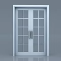 Modern White Double Door With Glass Panes And Metal Handles In Sleek Design