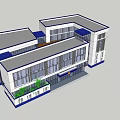 Modern Station Exterior With White And Blue Facade Large Glass Windows And Green Plants