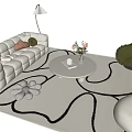 Beige Sectional Sofa with Decorative Pillows on Patterned Rug and Round Coffee Table 3d model