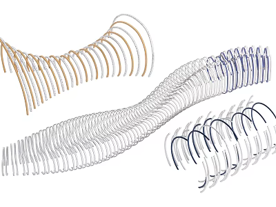 Modern Pergola Design With Wavy Curved Beams In Golden Blue And White 3d model