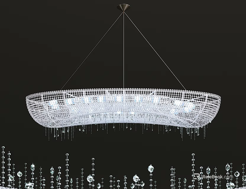 Elegant Hanging Crystal Chandelier With Oval Shape And Sparkling Crystal Pendants 3d model 