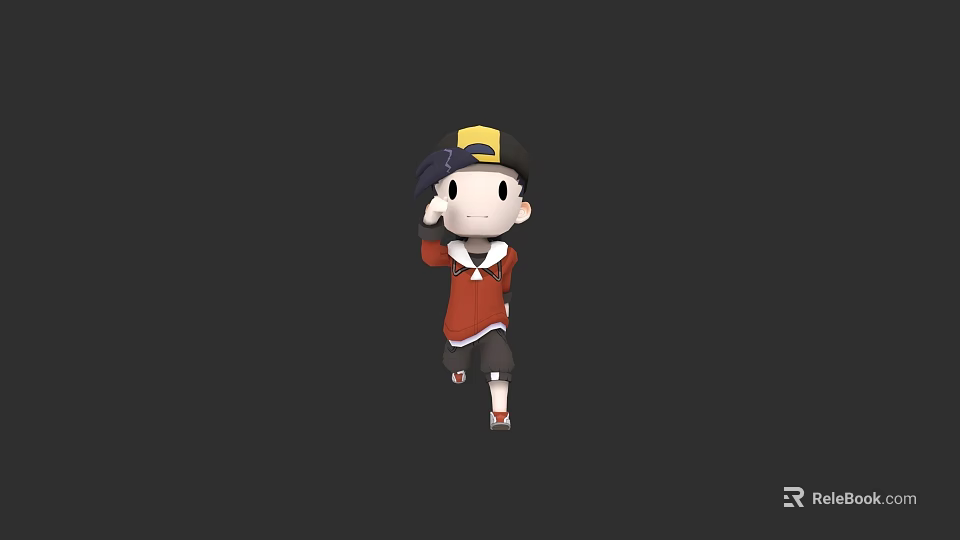 Cartoon Style 3D Character Wearing Red Coat And Hat In Running Pose 3d model 