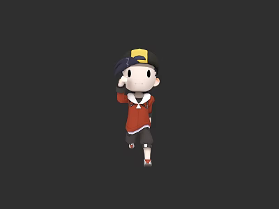 Cartoon Style 3D Character Wearing Red Coat And Hat In Running Pose 3d model