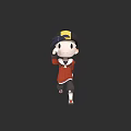 Cartoon Style 3D Character Wearing Red Coat And Hat In Running Pose