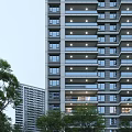 Modern High Rise Residential Building With Glass Windows Balconies And Green Trees In Surroundings