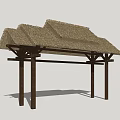 Rustic Outdoor Entrance Gate With Thatch Roof And Wooden Pillars