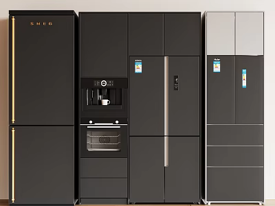 Sleek Modern Refrigerators and Freezers With Multiple Styles Black White Finishes And Water Dispenser 3d model