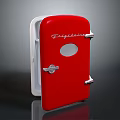 Red Vintage Frigidaire Refrigerator With Open Door White Trim Silver Handle And Round Window